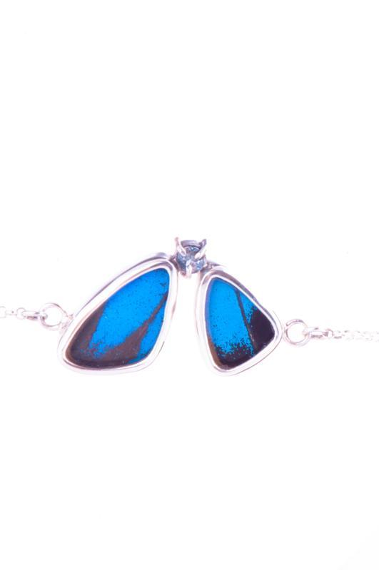 1-Real Butterfly Wings-A-2F-6F-Silver-butterfly-bracelet-with-blue-topaz-birthstone-Royal-Blue-half-Papilio-Ulysses